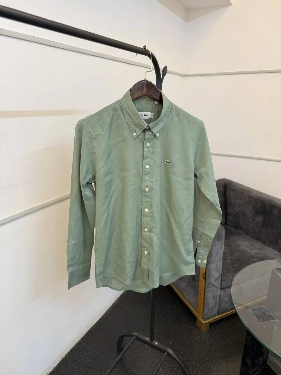 Lacoste sage green pure linen fabric imported shirt