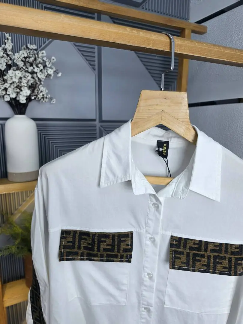 Fen Pocket Logo Shirt White S120-W - Image 4