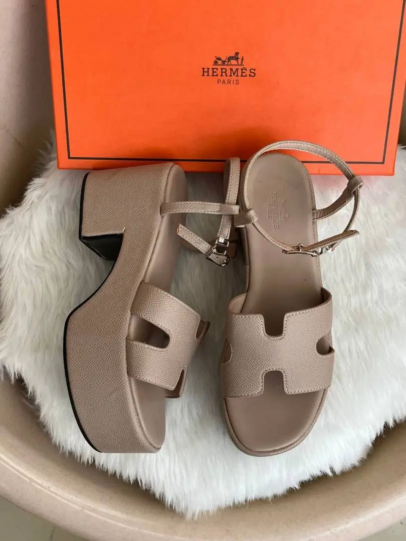 Hermes Jam 30 Khakhi Platform Sandal With Original Box