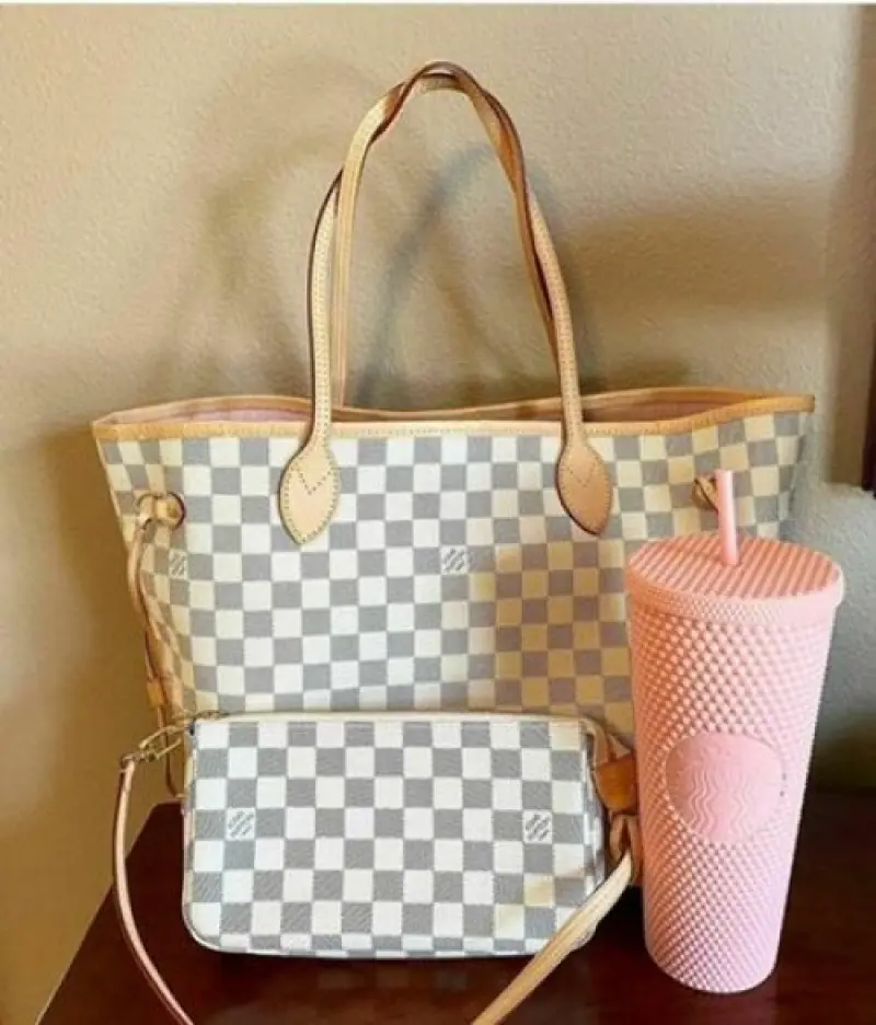 Louis Vuitton LV Neverfull Tote Bag With Extra Pouch & Dust Bag (White - 866) - Image 4