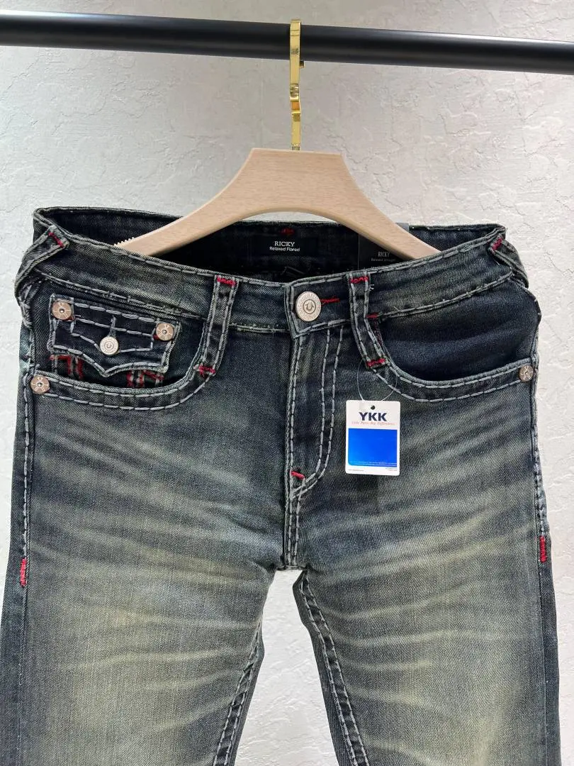 True Religion Blue Shade Straight Fit Premium Imported Fabric Denim with Back Flap pockets and Embroidered work 4535 - Image 4