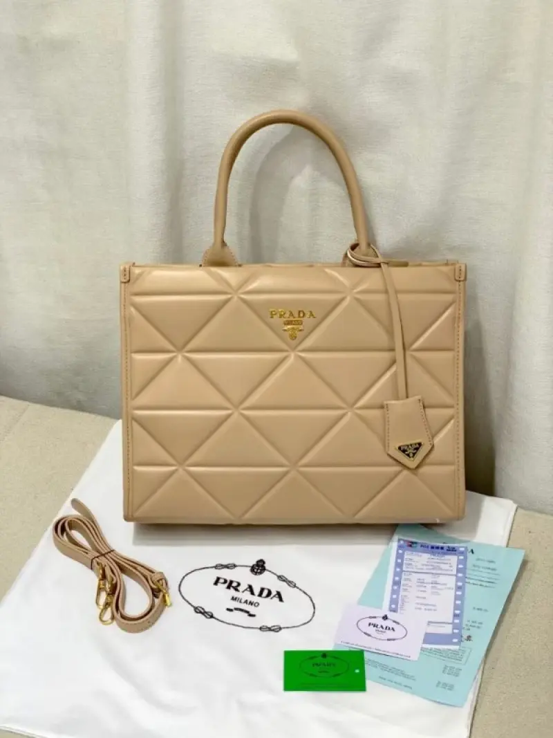 Prada Leather Symbole Tote Bag With OG Box & Dust Bag (Khaki-892) - Image 3