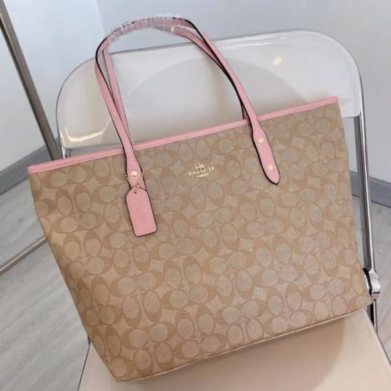 Coach Signature City Tote Bag With OG Box & Dust Bag (Beige Pink-1127) - Image 5