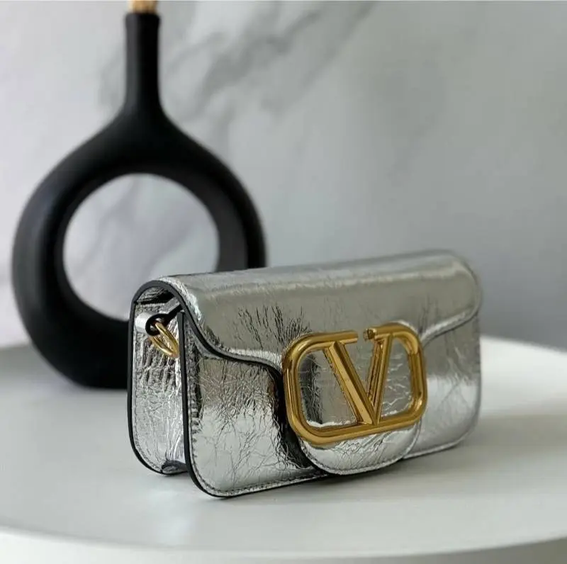 Valentino V Lock Silver Small Shoulder Bag With Original Box - Image 3