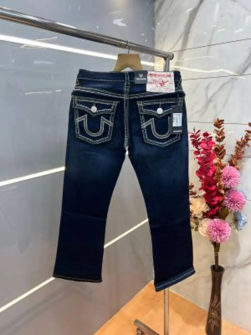 True Religion Blue shade Bootcut Premium Imported Stretchable Lycra Fabric Denim with Back Pocket Embroidered Design 3952 - Image 4