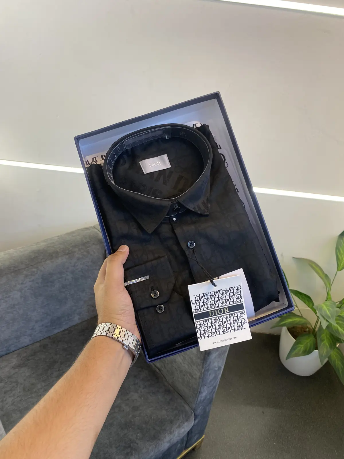Christian diyor laser cut monogram print imported shirt with proper box packing black sale - Image 3