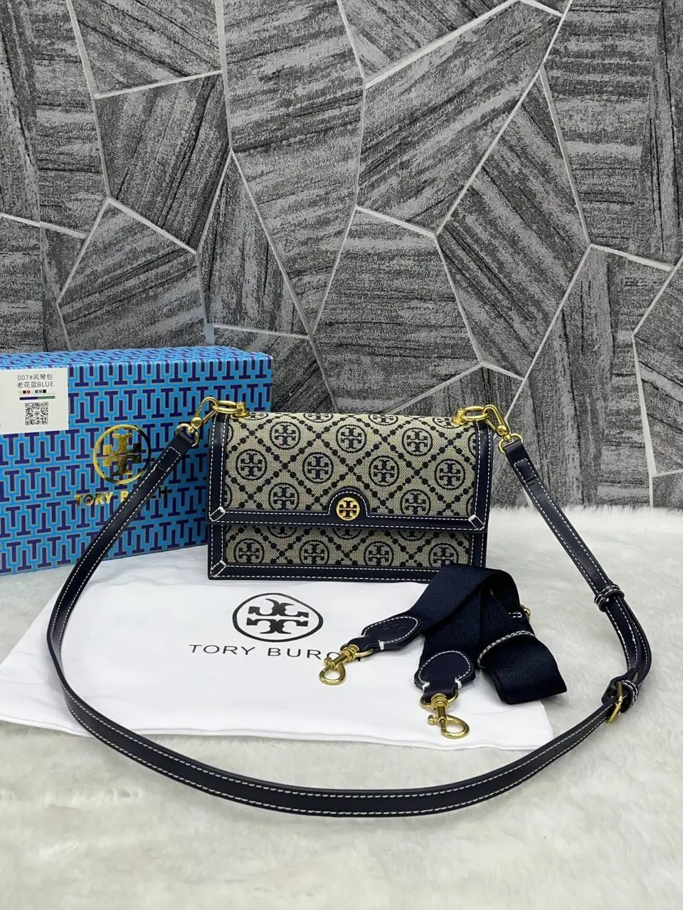 Tori Burch T Monogram Jacquard Crossbody Bag With 2 LongBelt OriginalPacking - Image 12