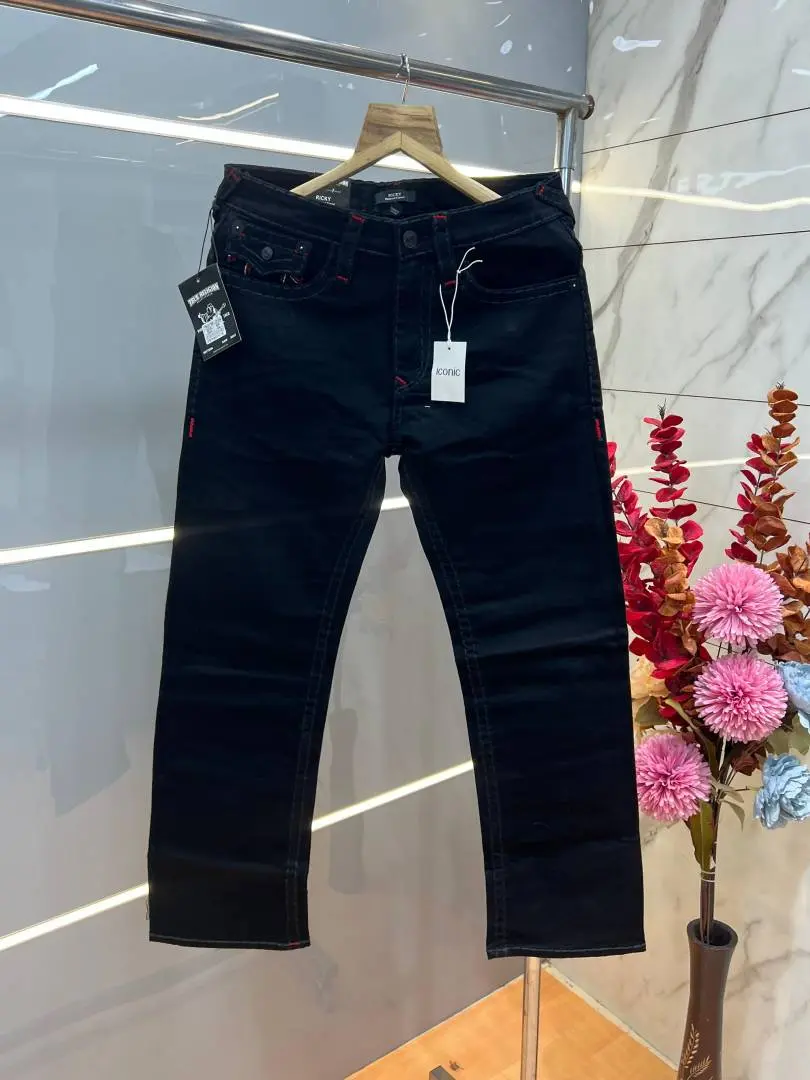 True Religion Black Straight fit Premium Imported Stretchable Lycra Fabric Denim with Back Pocket Embroidered Design 4206 - Image 2