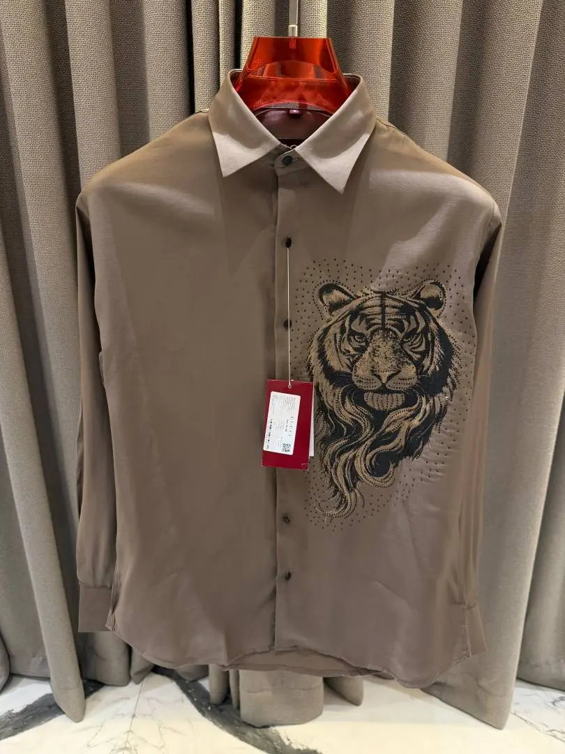 Gucci Tiger Diamond Logo Full Sleeves Shirt Coffee - Image 3