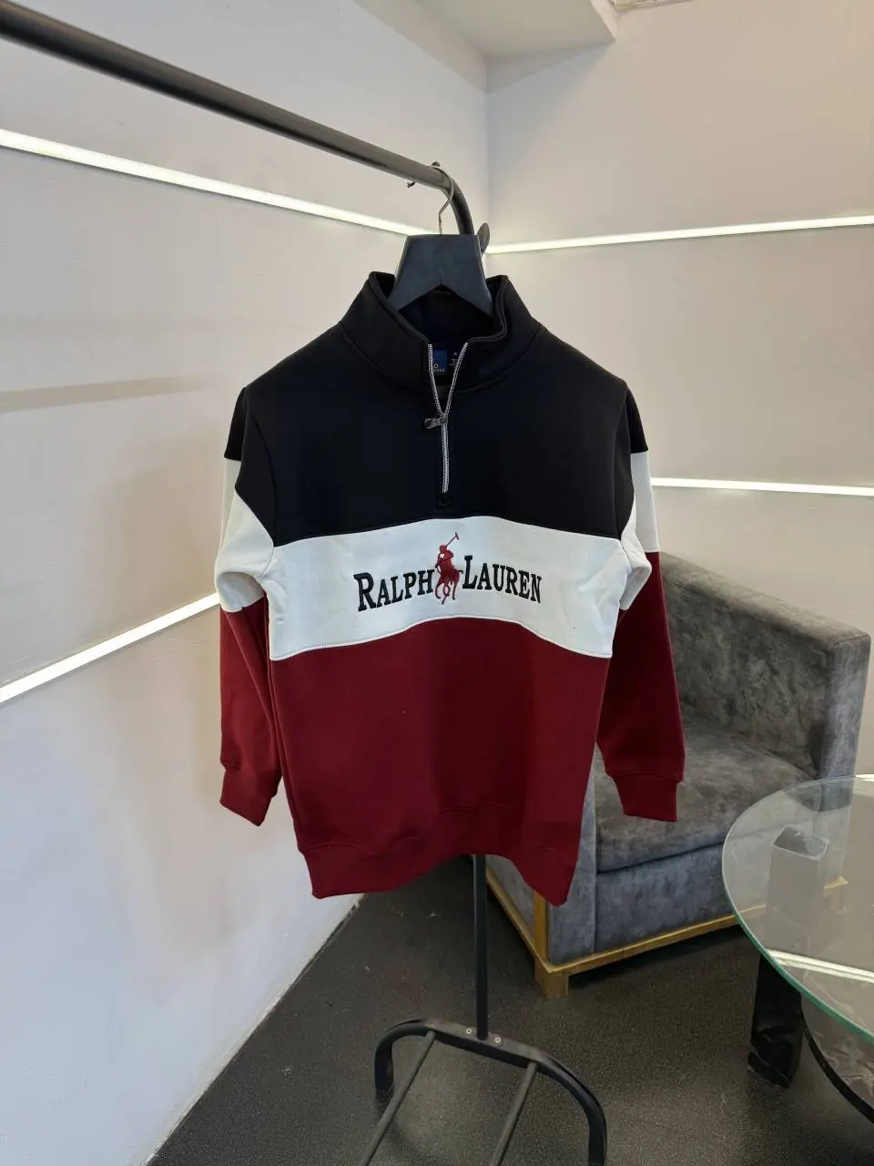Ralph lauren imported half zip sweatshirt black red