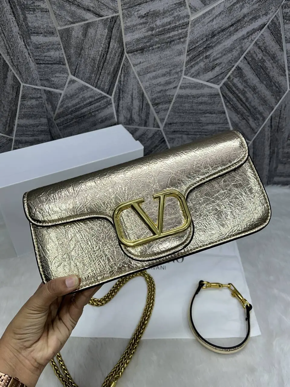 Valentino V Logo Long Shoulder Bag Clutch With Original Packing - Image 4