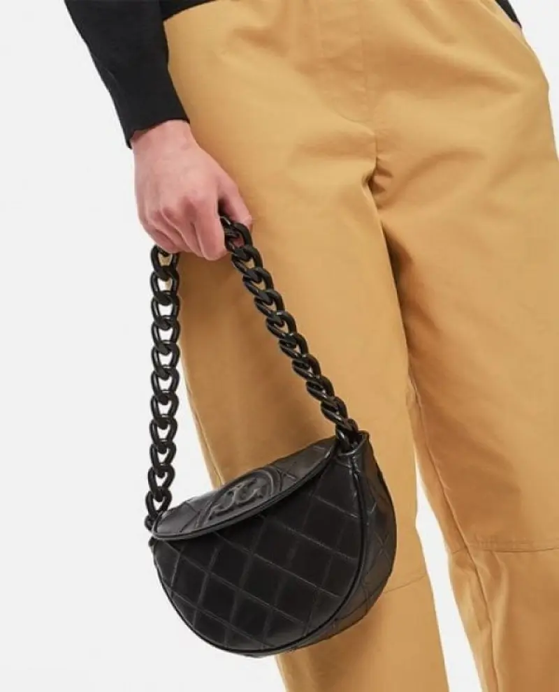 Tori Burch Fleming Crescent Premium Bag With OG Box & Dust Bag (All Black - 609) - Image 4