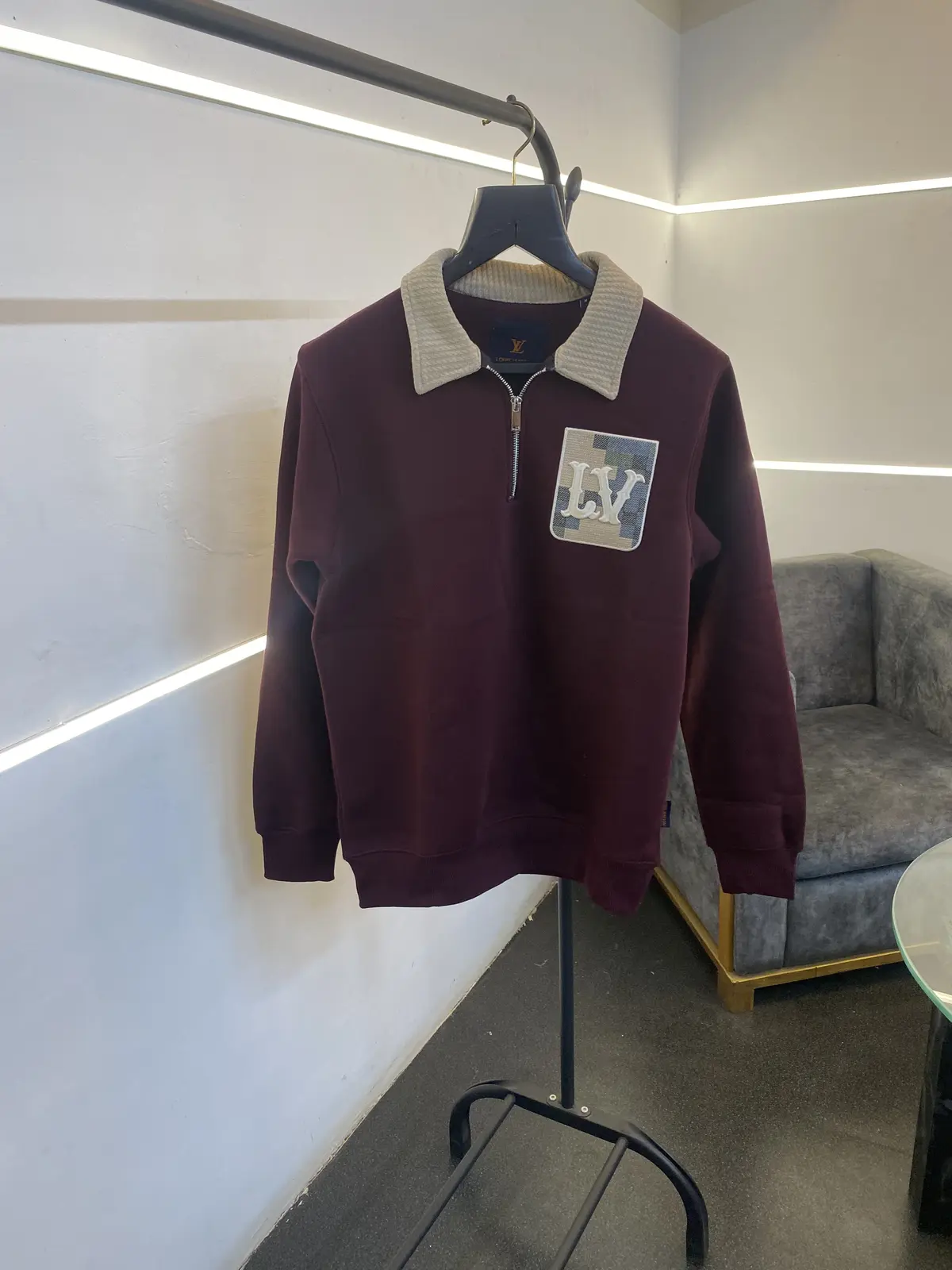 Louis Vuitton heavy gsm H zip cotton fleece imported sweatshirt wine