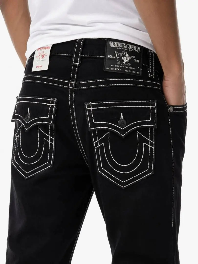 True Religion Black Straight fit Premium Imported Stretchable Lycra Fabric Denim with Back Pocket Embroidered Design 4225 - Image 2