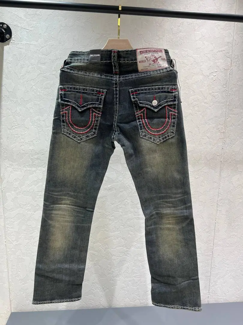 True Religion Green Shade Straight Fit Premium Imported Fabric Denim with Back Flap pockets and Embroidered work 4536 - Image 5