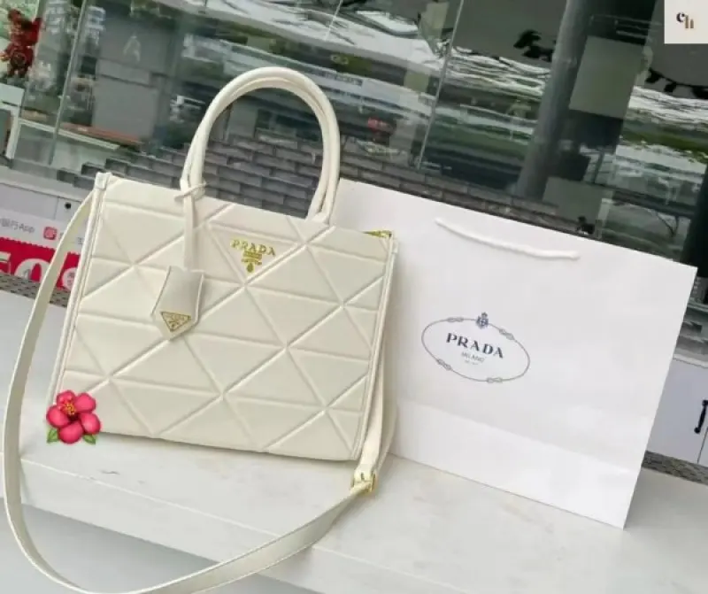 Prada Leather Symbole Tote Bag With OG Box & Dust Bag (White-891) - Image 4