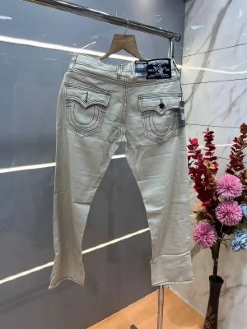 True Religion Cream Straight fit Premium Imported Stretchable Lycra Fabric Denim with Back Pocket Embroidered Design 4175 - Image 4