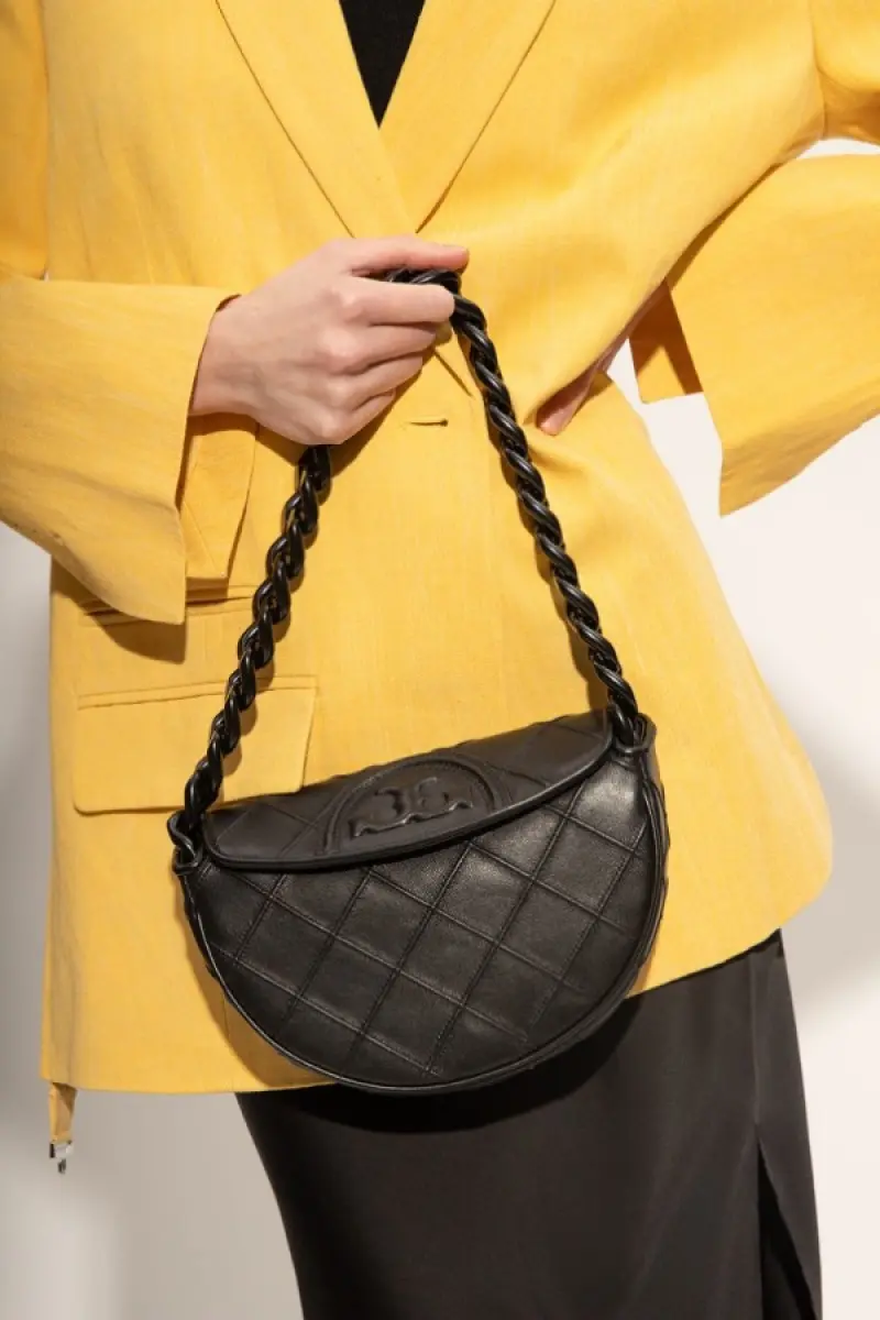 Tori Burch Fleming Crescent Premium Bag With OG Box & Dust Bag (All Black - 609) - Image 3