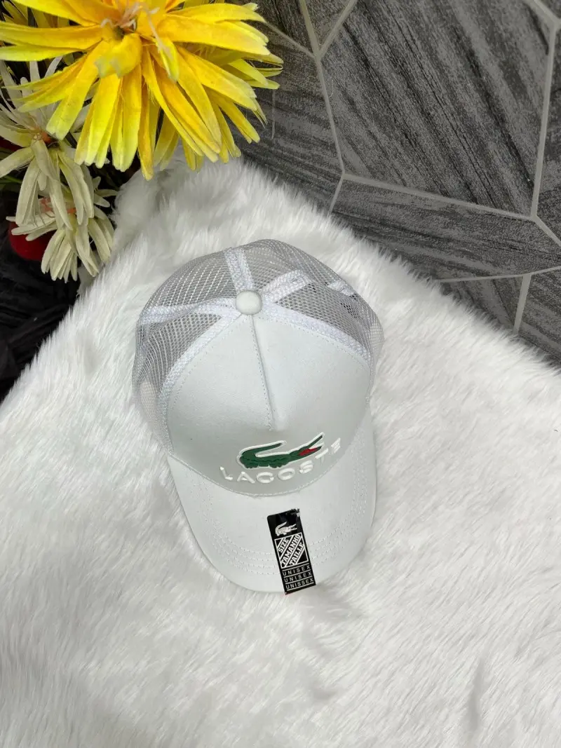 Lacoste Crocodile Front Logo Net Premium Unisex Cap With Safety Box (White) - Image 2