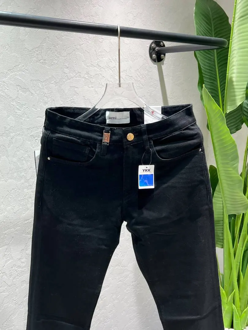 Ami Black Straight Fit Premium Imported Fabric Denim with Back pocket Metal Logo Design 4588 - Image 4