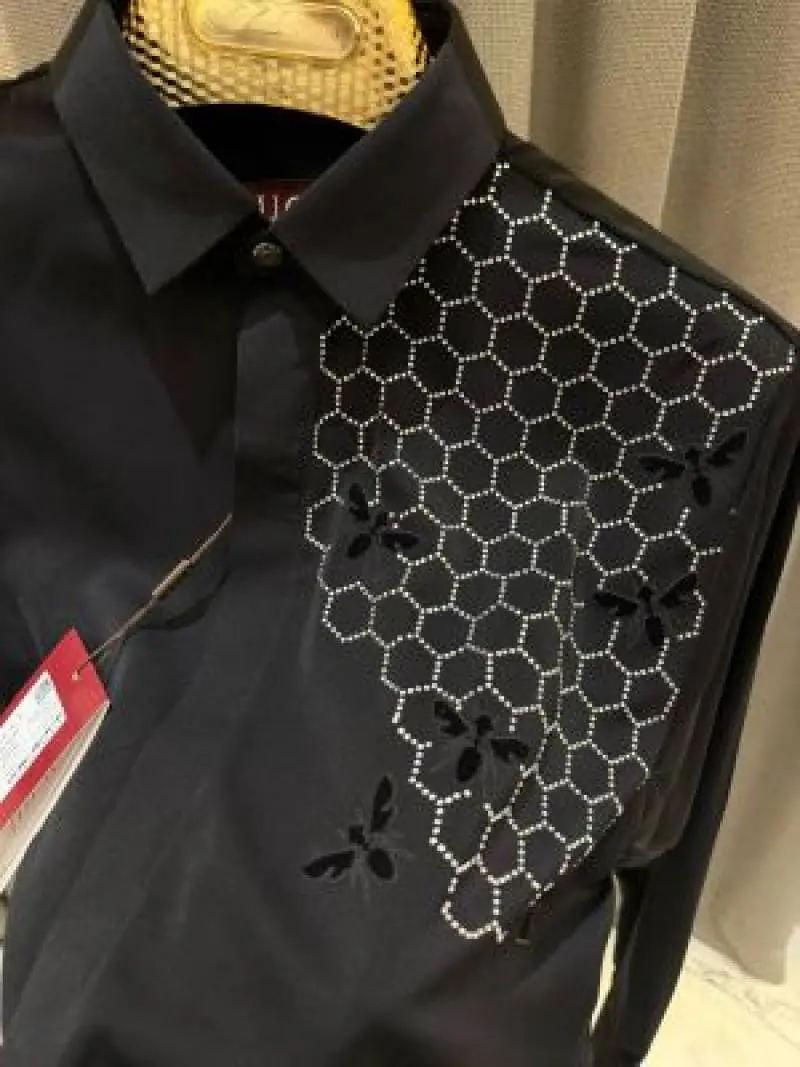 Gucci Bee Diamond Embossed Korean Lycra Shirt Black - Image 2
