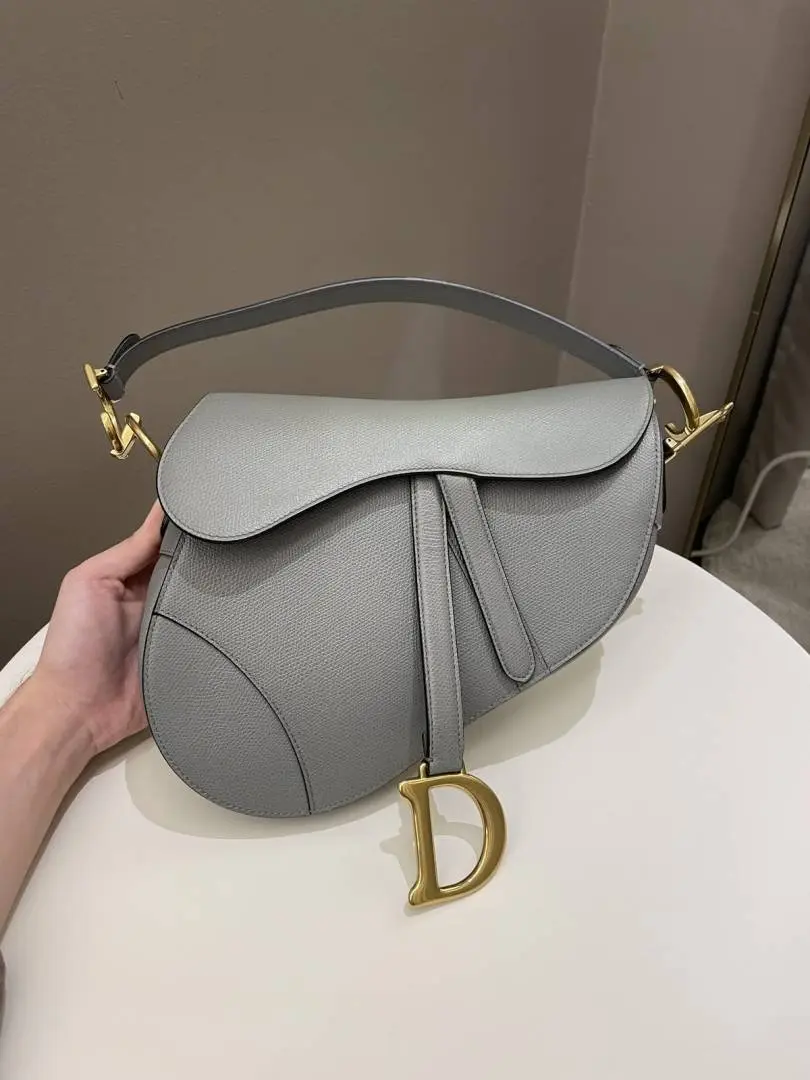 Dior CB Saddle With OriginalBox CarryBag Gray Leather