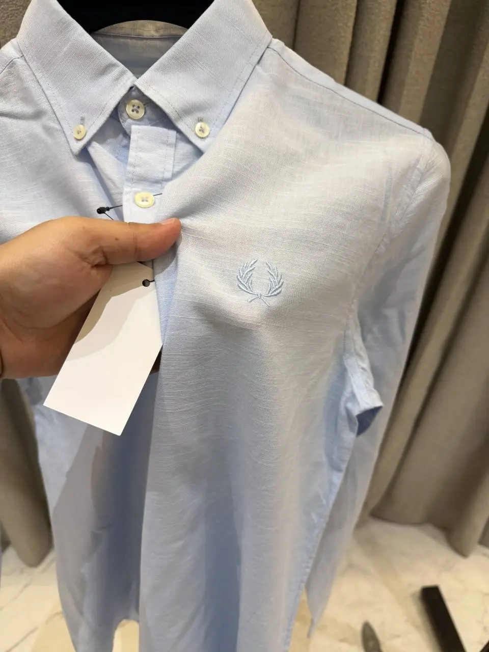 Fred Perry Sky Blue Premium Linen Shirt - Image 3