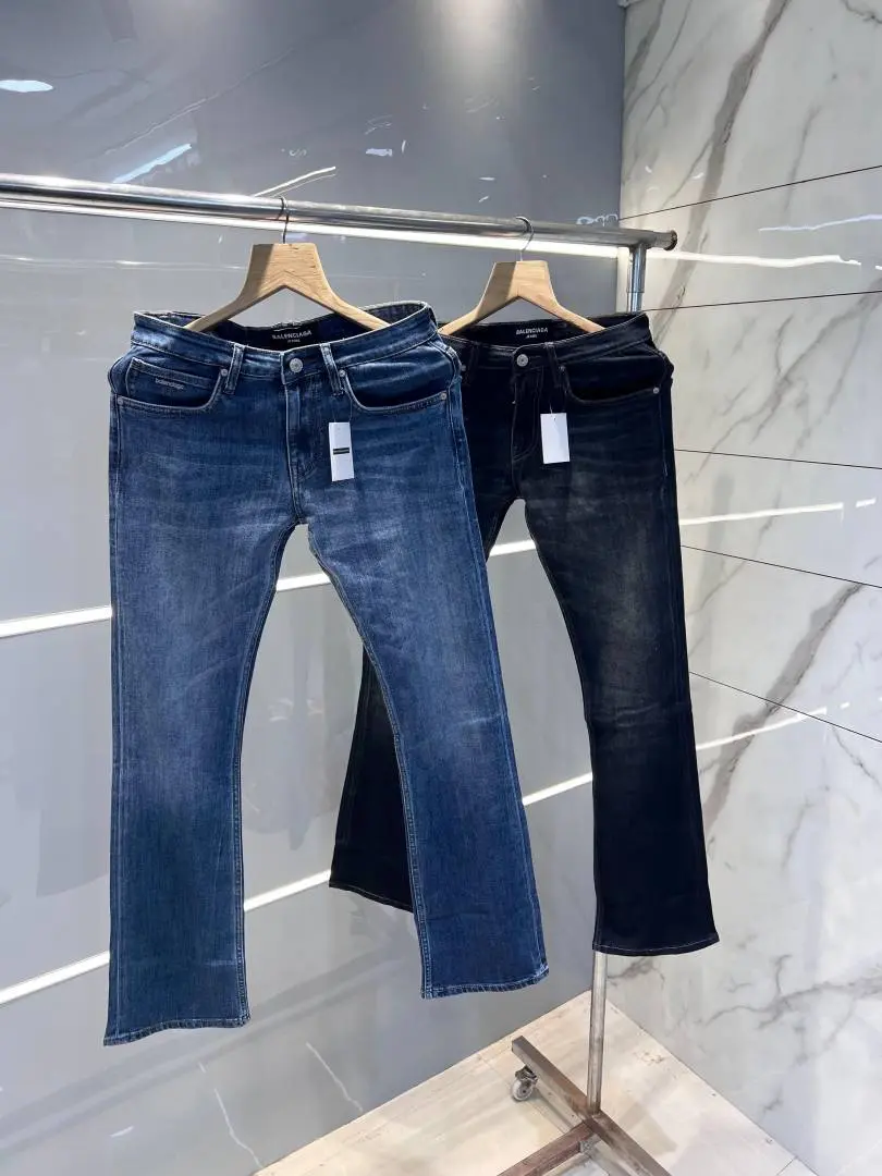 Balenciaga a Dark Shade Premium Imported Stretchable Lycra Fabric Boot Cut Denim with Embroidered Design 2953 - Image 5