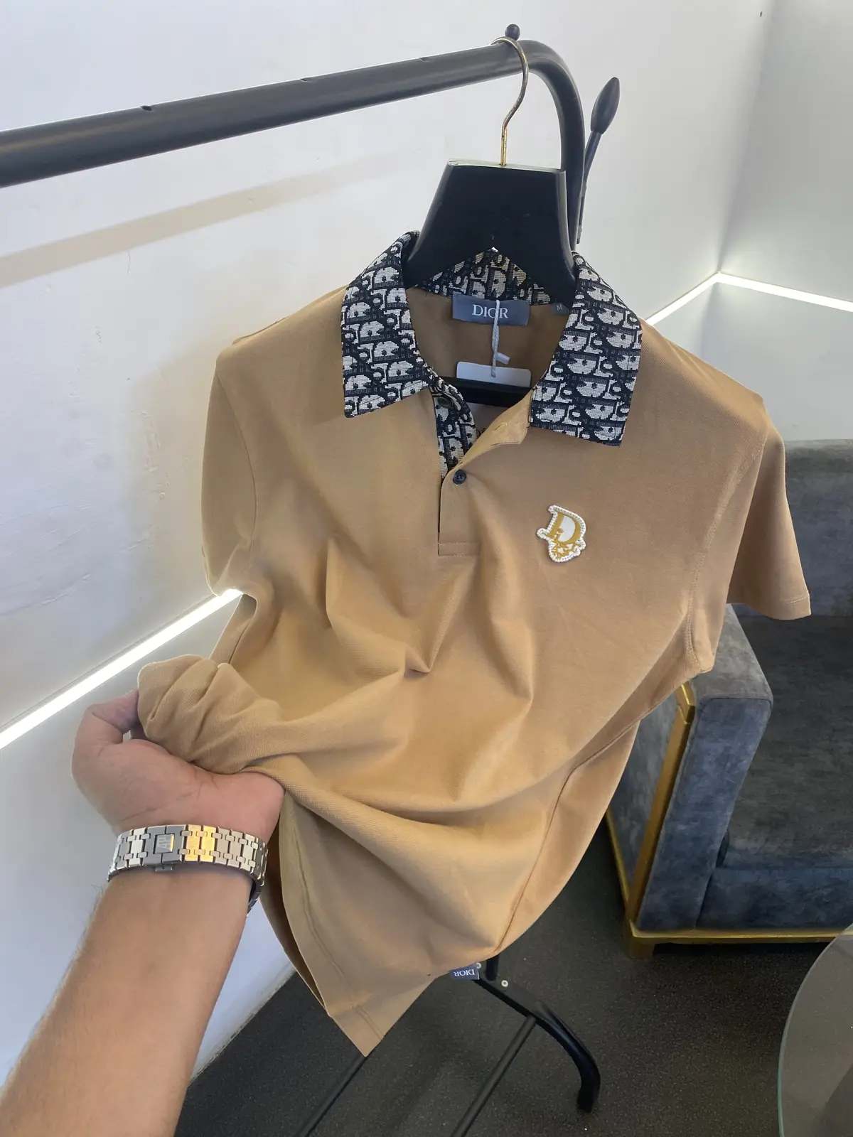 Christian Diyor jacquard collar turkish imported polo tshirt brown sale - Image 2