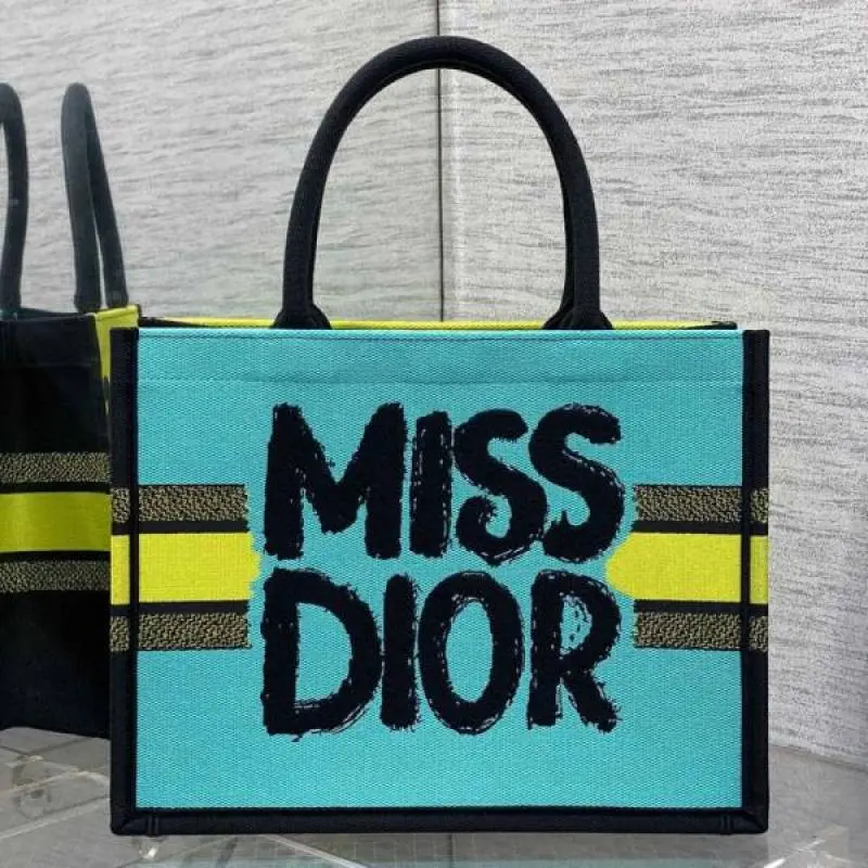 Miss Dioor Graffiti Book Large Tote With OG Box & Dust Bag & Scarf (Yellow Green - 1030) - Image 8