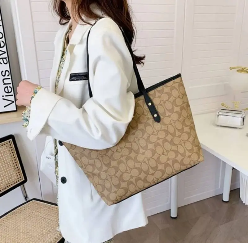 Coach Signature City Tote Bag With OG Box & Dust Bag (Beige Black-1119) - Image 2
