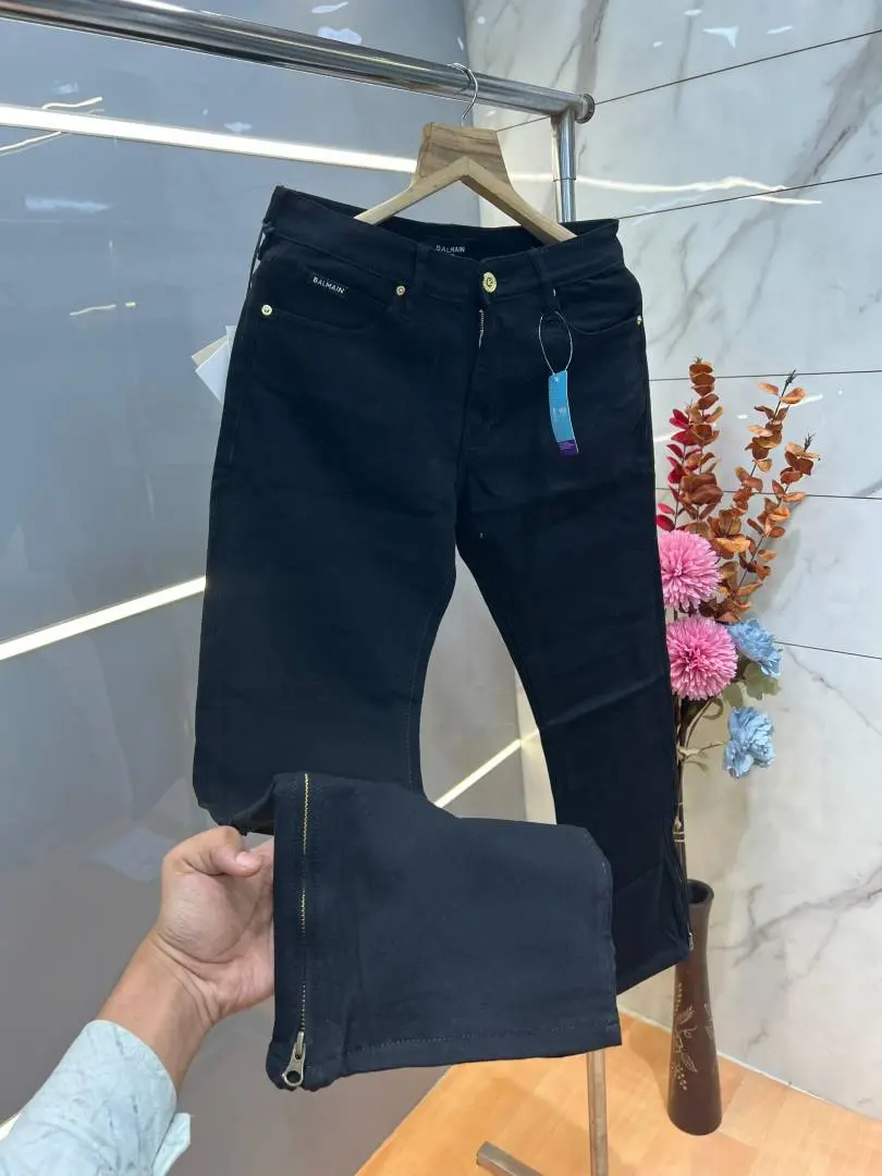 Balmain Black Boot Cut Premium Imported Stretchable Lycra Fabric Denim wit metal Logo Design 3945 - Image 5