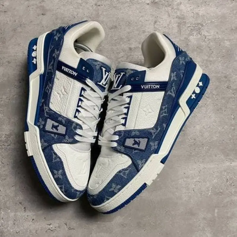 Louis Vuitton Lv Trainer White Blue Denim With All Accessories - Image 5