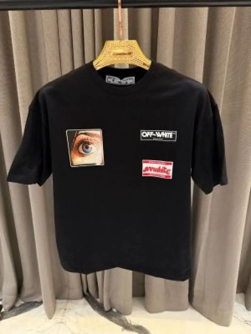 Of white Round Neck T-shirt Black