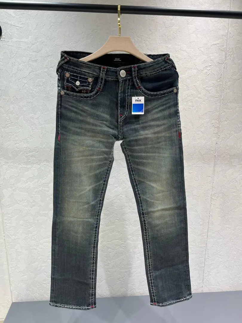 True Religion Blue Shade Straight Fit Premium Imported Fabric Denim with Back Flap pockets and Embroidered work 4535 - Image 2