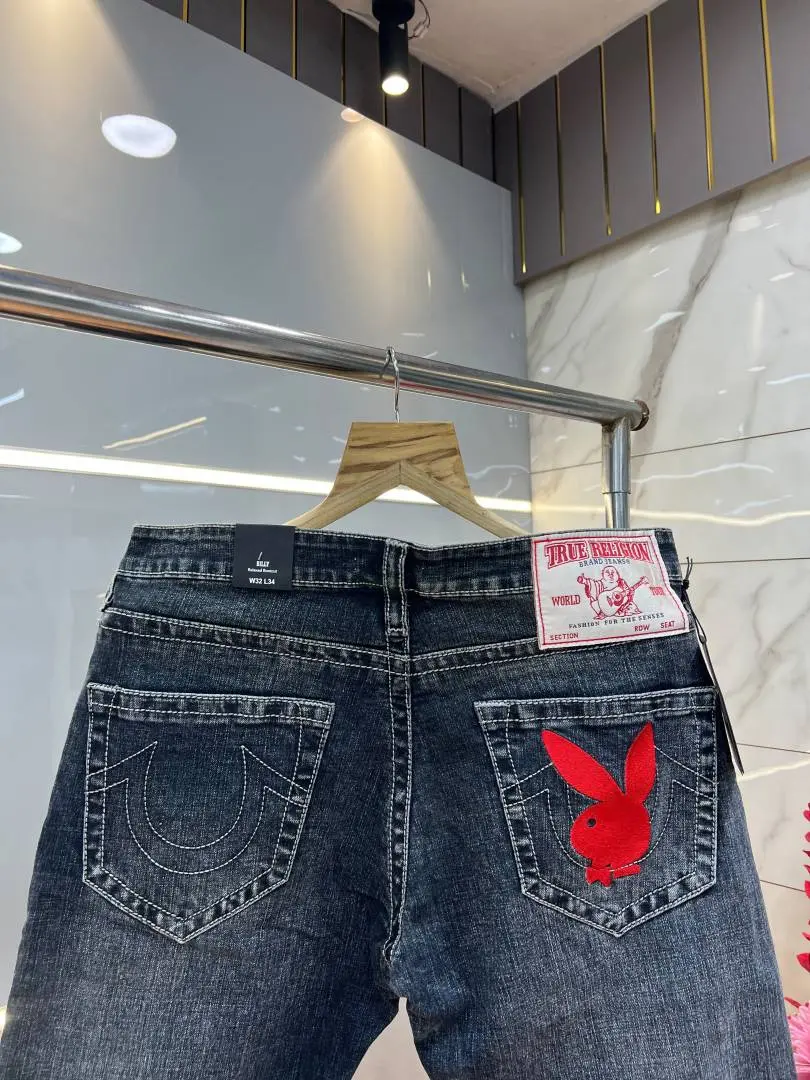 True Religion Dark Blue Bootcut Premium Imported Stretchable Lycra Fabric Denim with Back Pocket Embroidered Design 4226 - Image 3