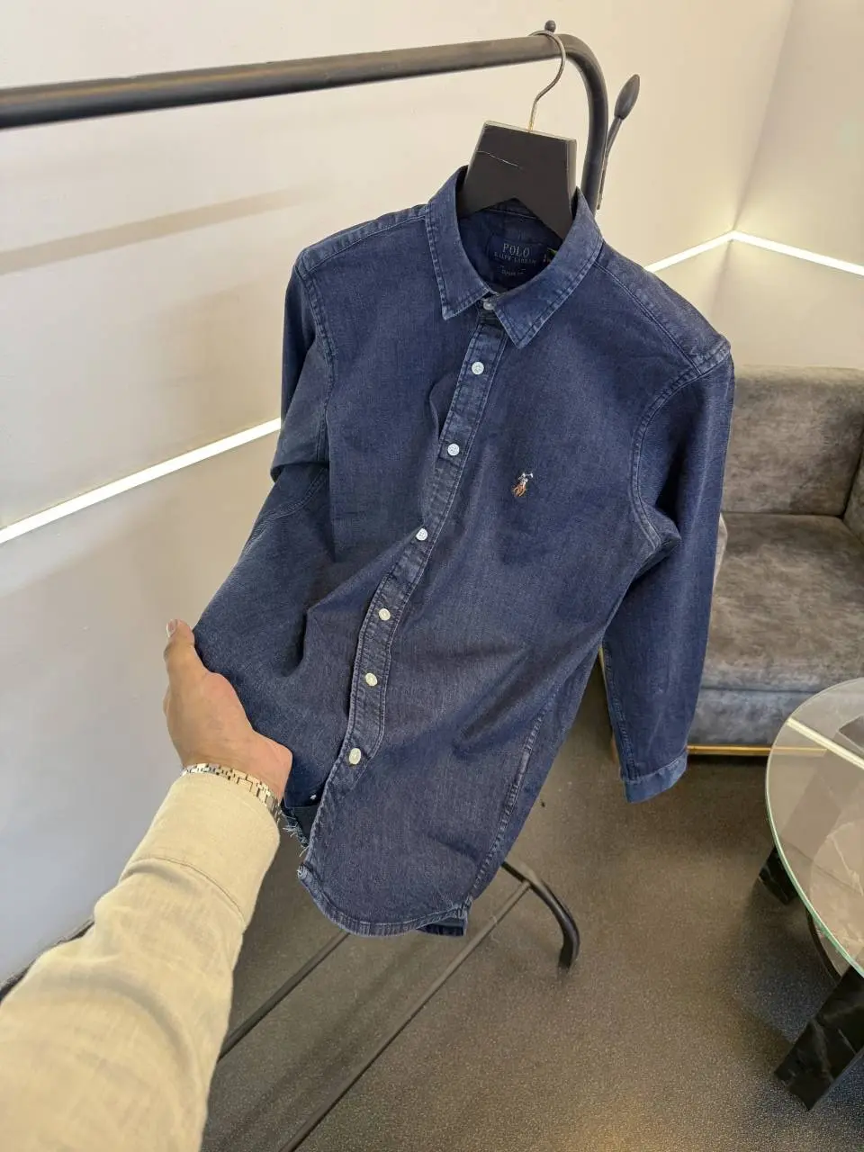 Ralph lauren dark blue imported denim shirt with embroidery logo on chest - Image 2