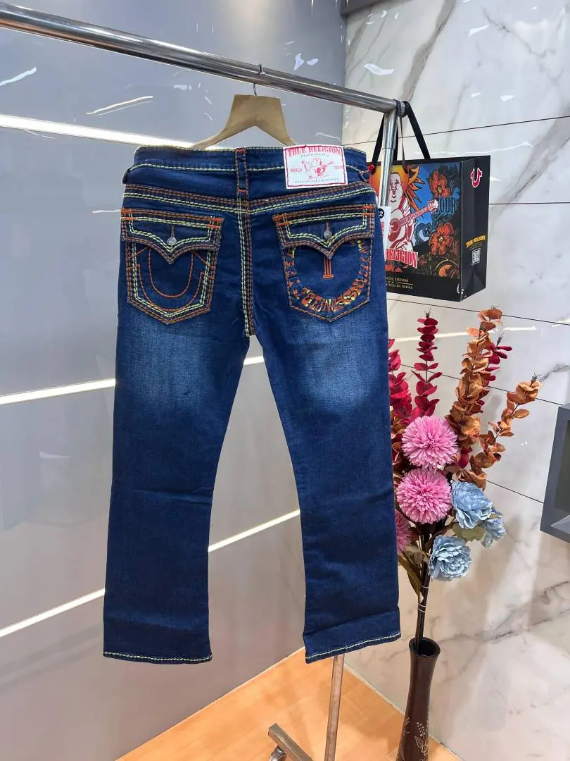 True Religio n Dark Shade Premium Imported Stretchable Lycra Fabric Boot Cut Back Flap pocket Design Denim with Brand Box and Carry Bag 3553 - Image 2