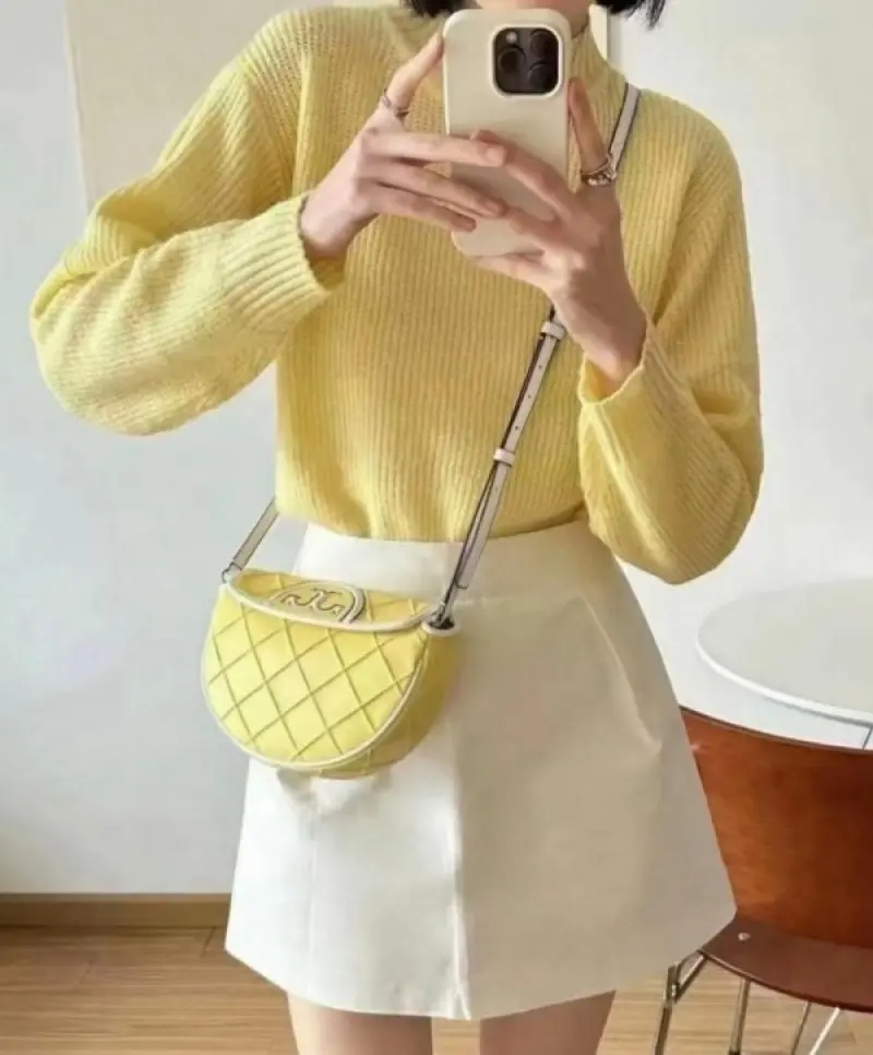 Tori Burch Fleming Crescent Premium Bag With OG Box & Dust Bag (Yellow - 608) - Image 4