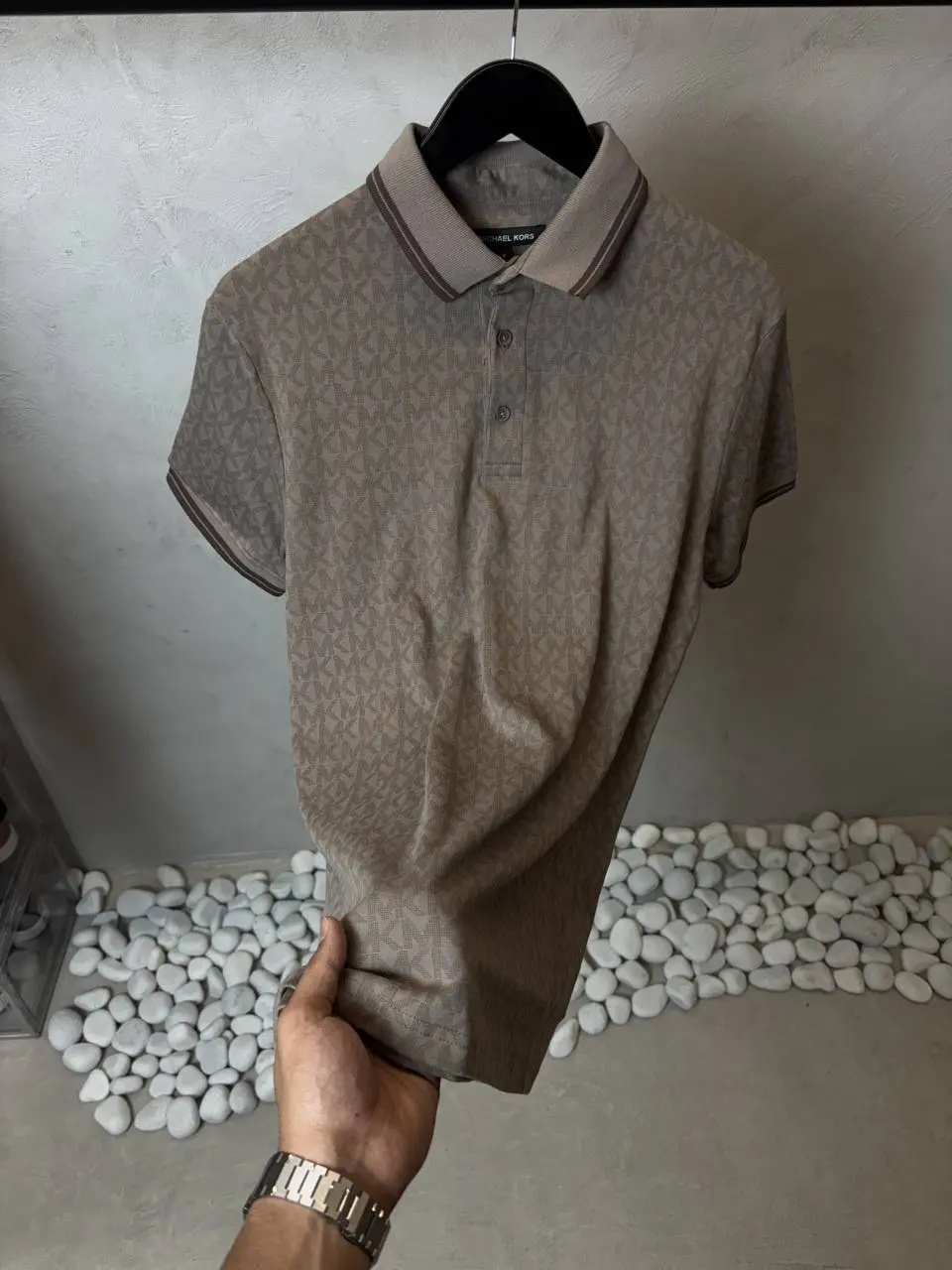 Michael Kors Taupe Monogram Polo T-Shorts 1036 - Image 2