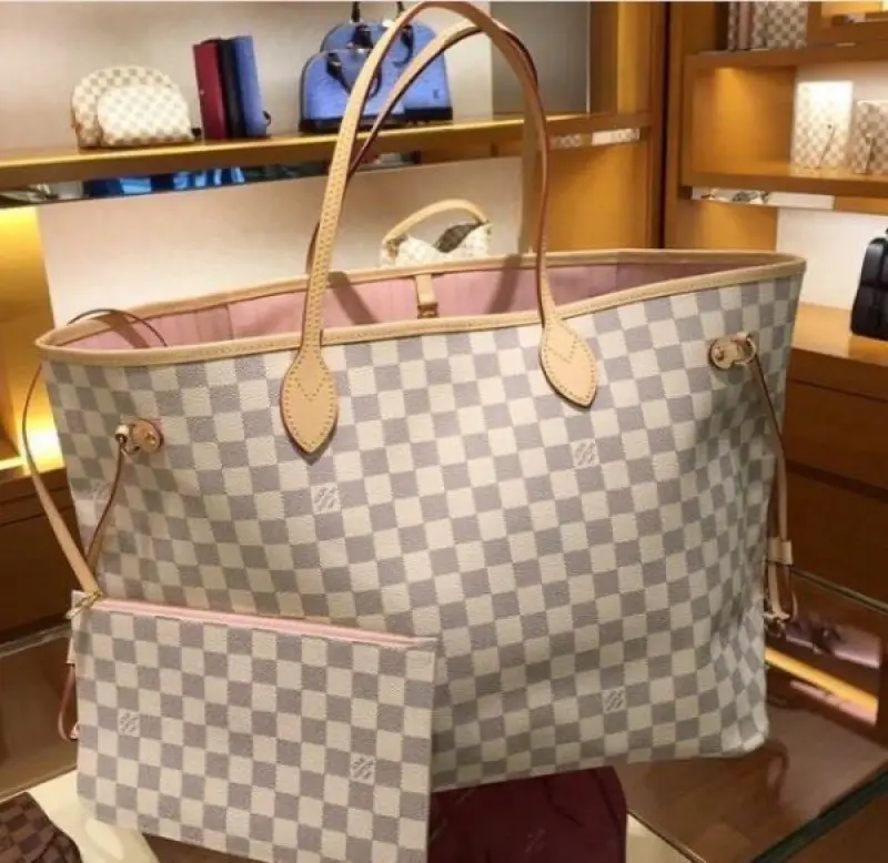 Louis Vuitton LV Neverfull Tote Bag With Extra Pouch & Dust Bag (White - 866) - Image 5