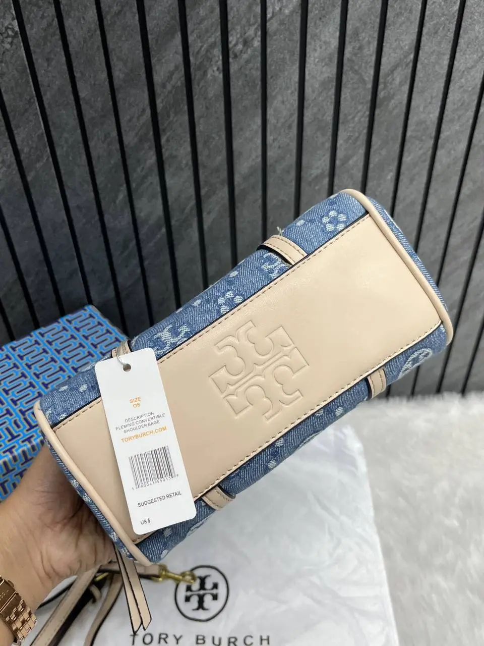 Tori Burch Satchel Denim With OriginalBox DustCover - Image 2