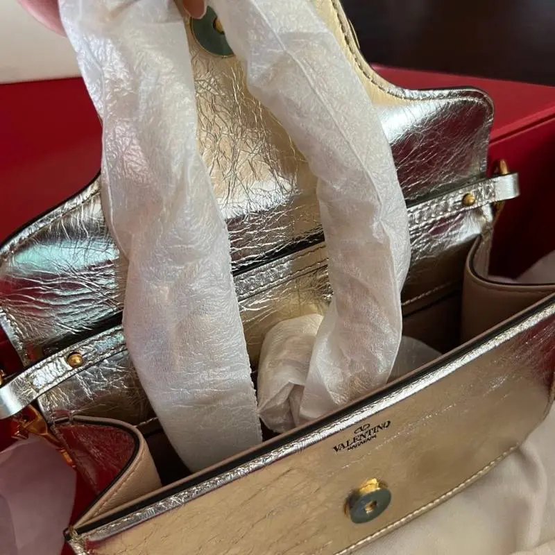 Valentino V Lock Silver Small Shoulder Bag With Original Box - Image 4