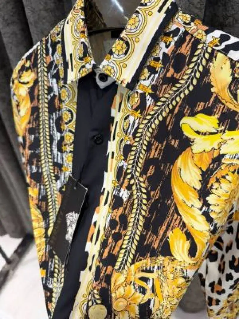 NO RETURN RAMZAN SPECIAL SALE VERSACEE BOROCCO SHIRT IMPORTED HALF SLEEVES GOLD WHITE - Image 3
