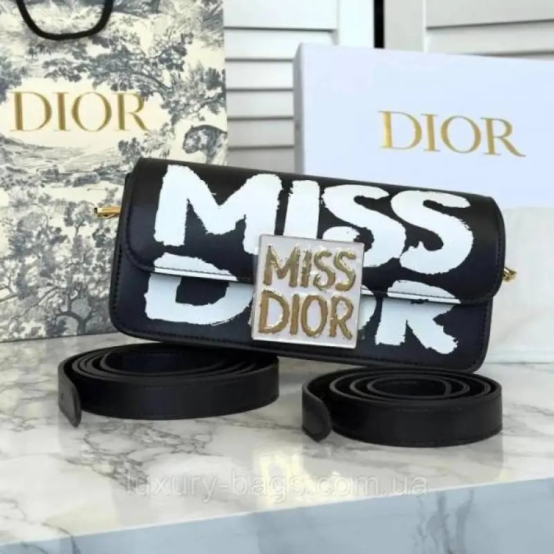 Miss Dioor Luxury Edition Superior Quality Flap Shoulder Bag With OG Box & Dust Bag (Black - 1017) - Image 3