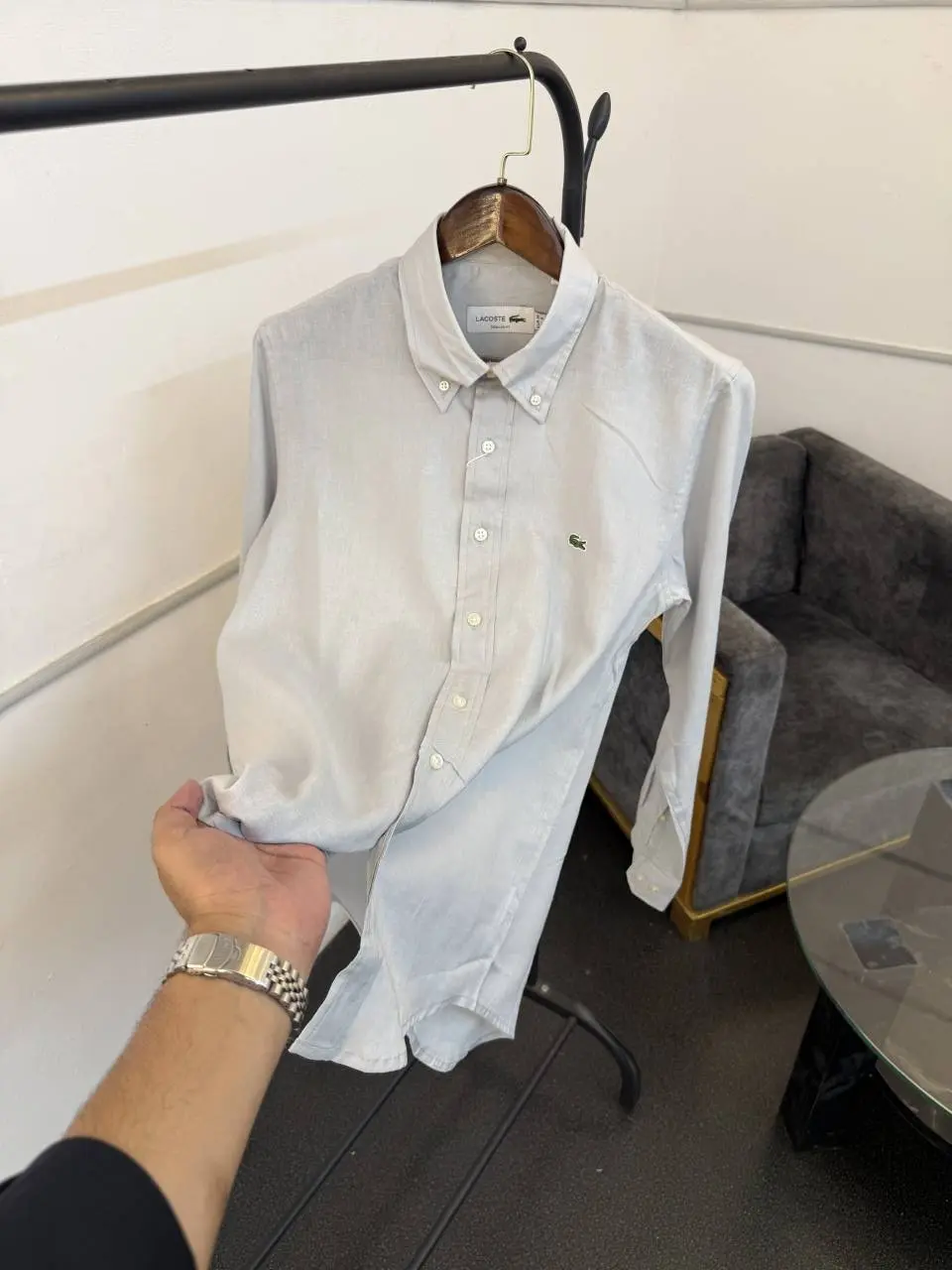 Lacoste light grey pure linen fabric imported shirt - Image 2