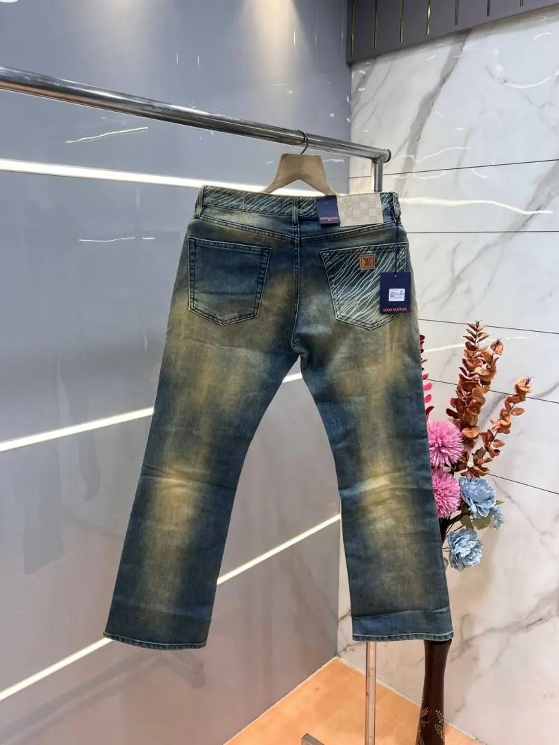 Louis Vuitton green shade boot cut premium imported stretchable lycra fabric denim with patch design 3664 - Image 3