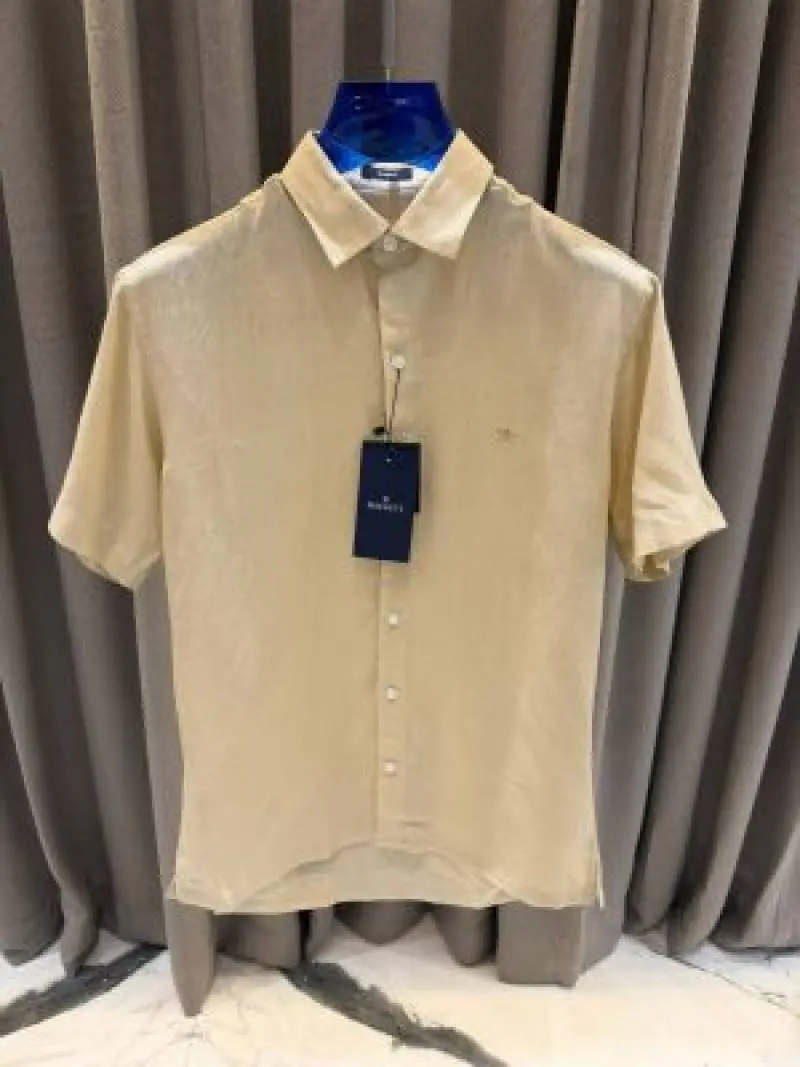Hackett Chest Logo Half Linen Shirts Beige - Image 4
