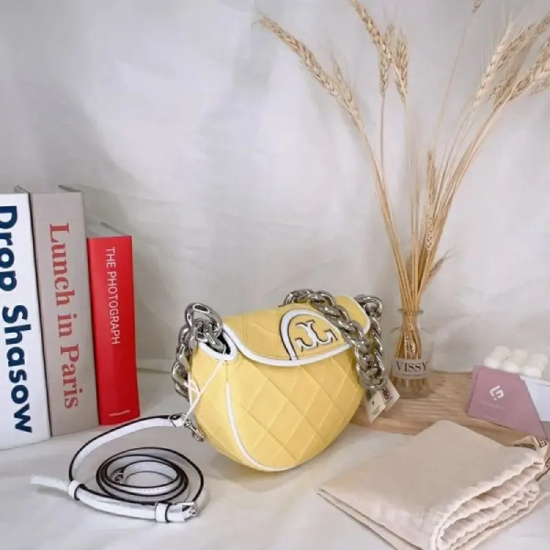 Tori Burch Fleming Crescent Premium Bag With OG Box & Dust Bag (Yellow - 608) - Image 7