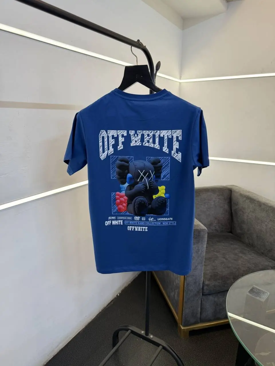 Of white Imported round neck tshirt with front and back print Blue - Image 3